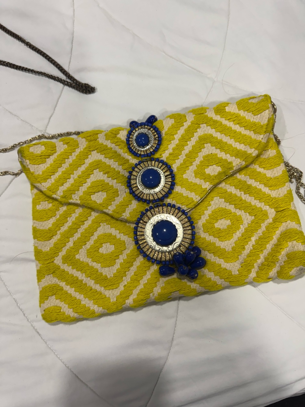 Steve Madden Blue Beaded with Yellow Patterned Clutch